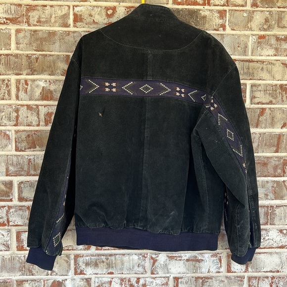 Vintage Adler Men's Black/Blue Seude Jacket with Aztec Patterned Accents - Picture 10 of 13